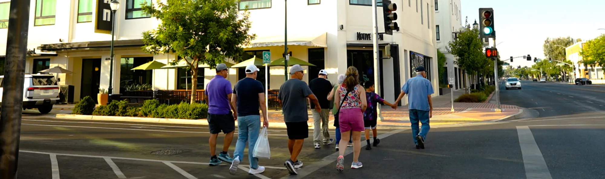 Downtown Merced streetscape on a sunny afternoon