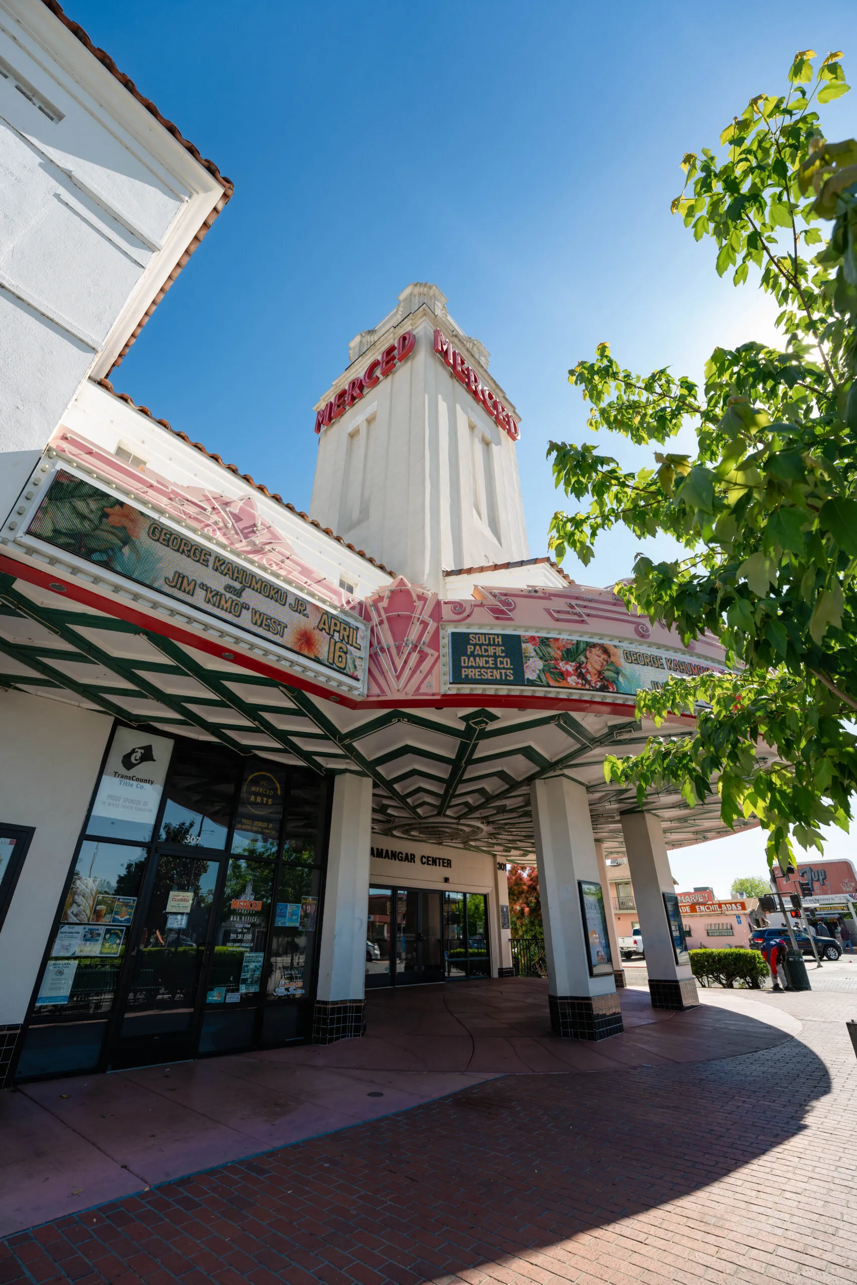 Historic landmarks and performing arts venues in Central California, featuring the landmark Merced Theatre Kamangar Center.