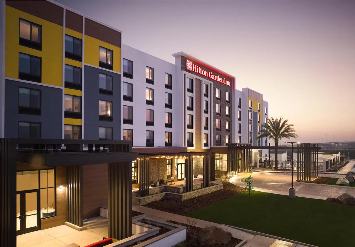 Modern lodging and overnight accommodations at the Hilton Garden Inn in Merced, California.