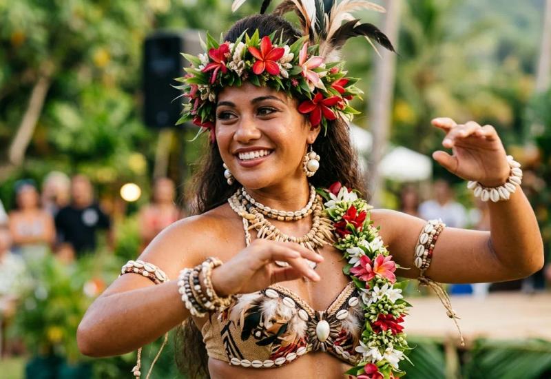 Cultural performance at a Merced community festival, showcasing traditional Pacific Islander dance, costume artistry, and festive celebrations.